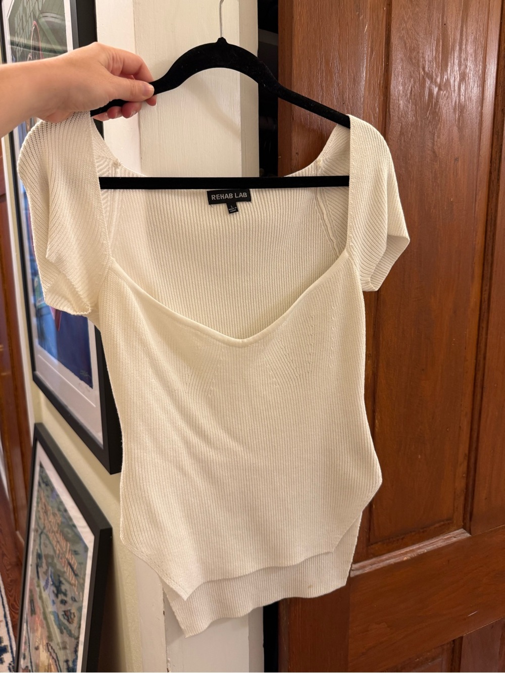 Rehab Lab Women's Cream Ribbed Scoop Neck Top